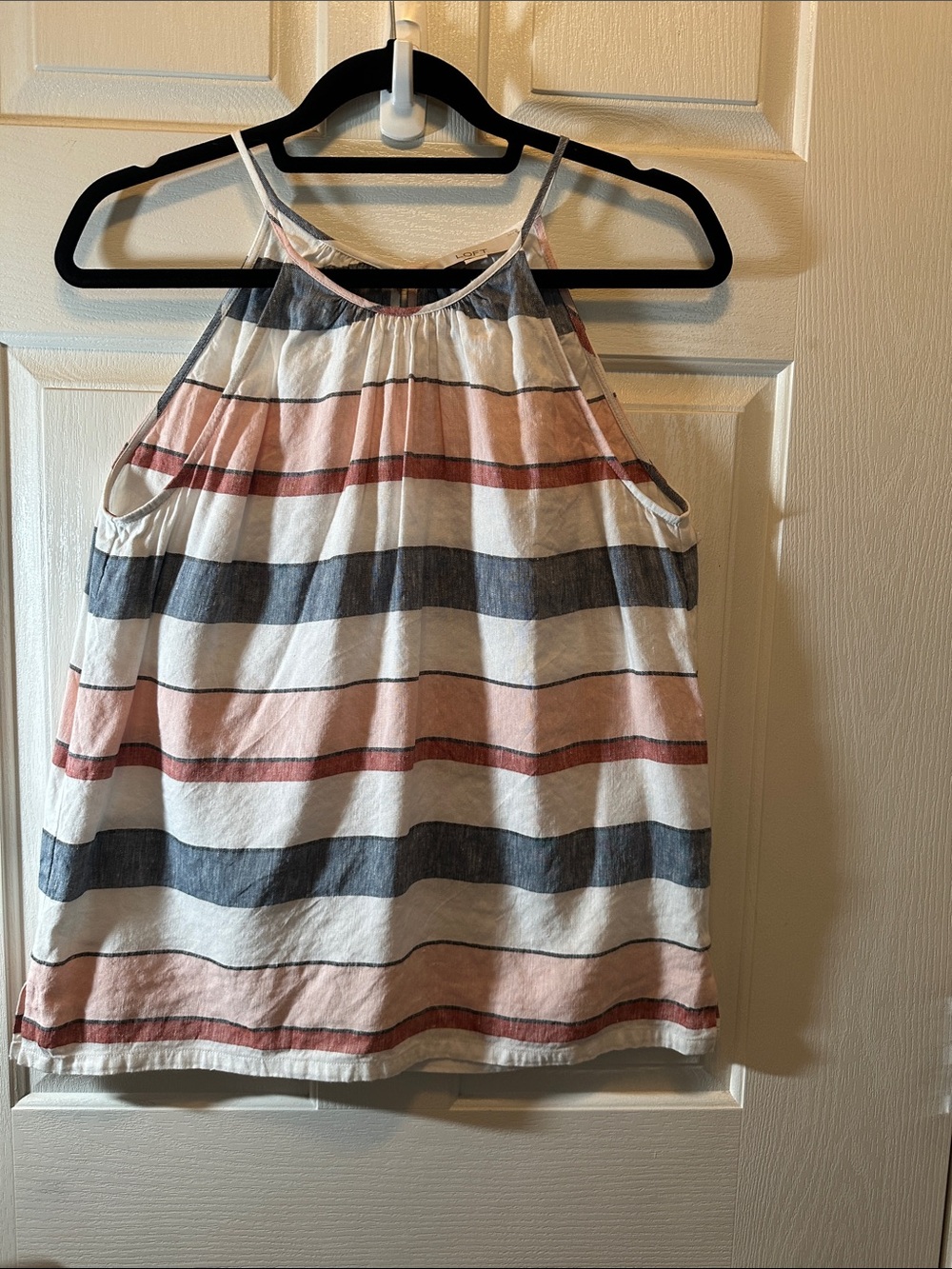 LOFT Striped Halter Tank Top in White, Pink & Navy Linen Blend Size Small